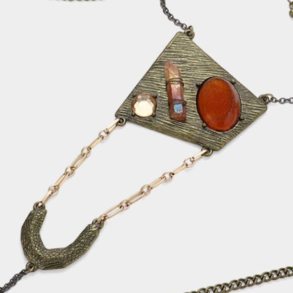 NEW Bohemian Quartz Gold Burnished Double Layer Necklace Set - Picture 3 of 5